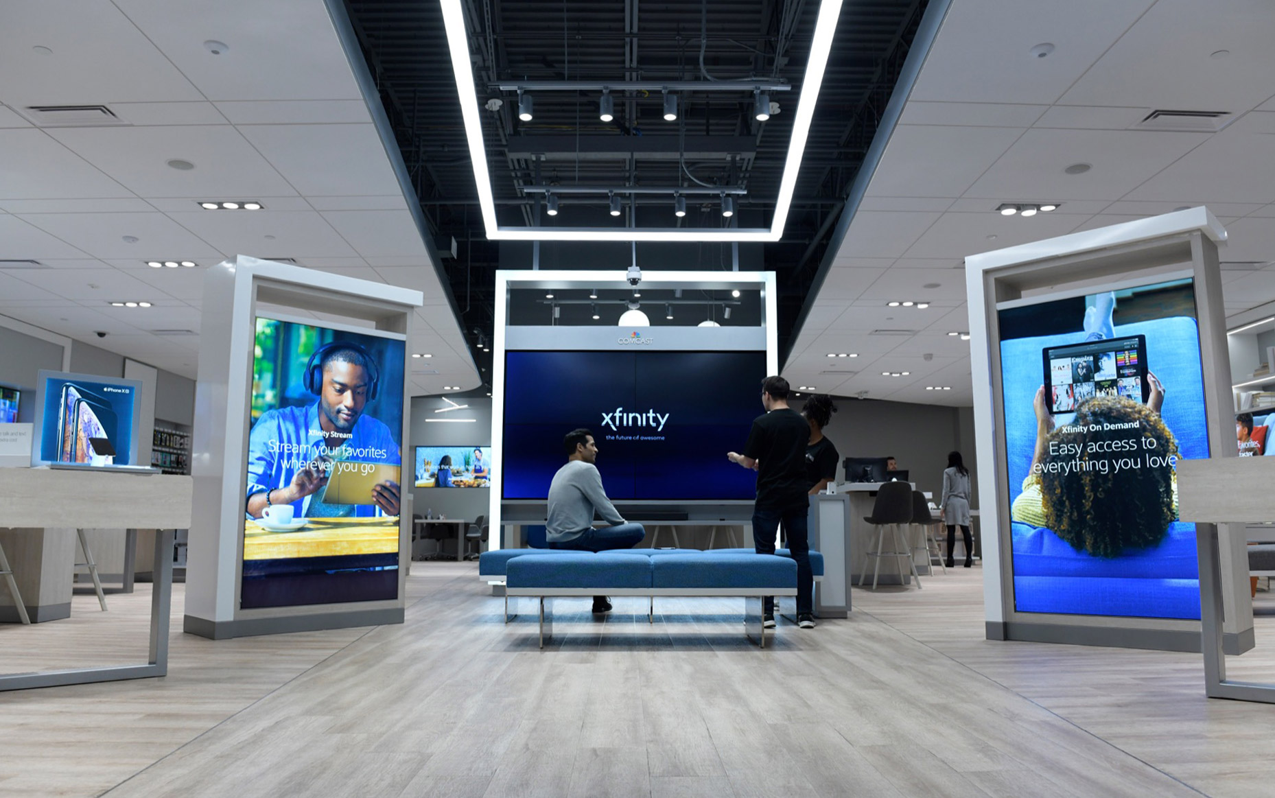 Photo of the main entrance to the new Comcast Xfinity store designed by Chute Gerdeman and FCB/RED